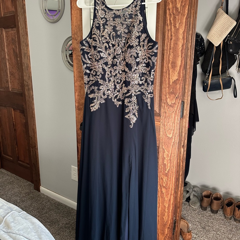 Betsy & Adam Navy Dress with Embroidery - Picture 2 of 6